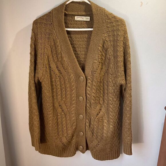 Vintage Grandpa Sweater, Button Up Cardigan, L. Urban Camel, oversized - Picture 5 of 8